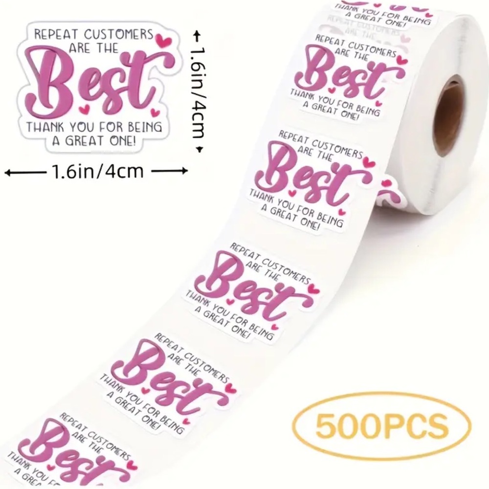 500 Customer Appreciation Sticker Roll NEW repeat customers are the best - Picture 2 of 5